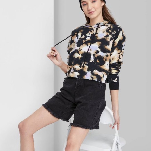 Women's Black Tie Dye Cropped Hoodie - Wild Fable